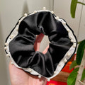 Fashion Pearl Polka Dot Hair Rings Vintage Versatile Satin Black Wrinkle Lace Hair Tie Women Hair Accessories