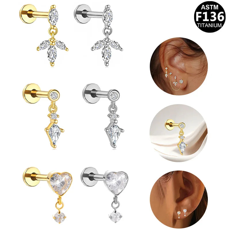 Gaby Astm F136 Implant-grade Threadless Titanium Piercings Labret Heart Gold Plated G23 De Titanio Body Jewelry Wholesale