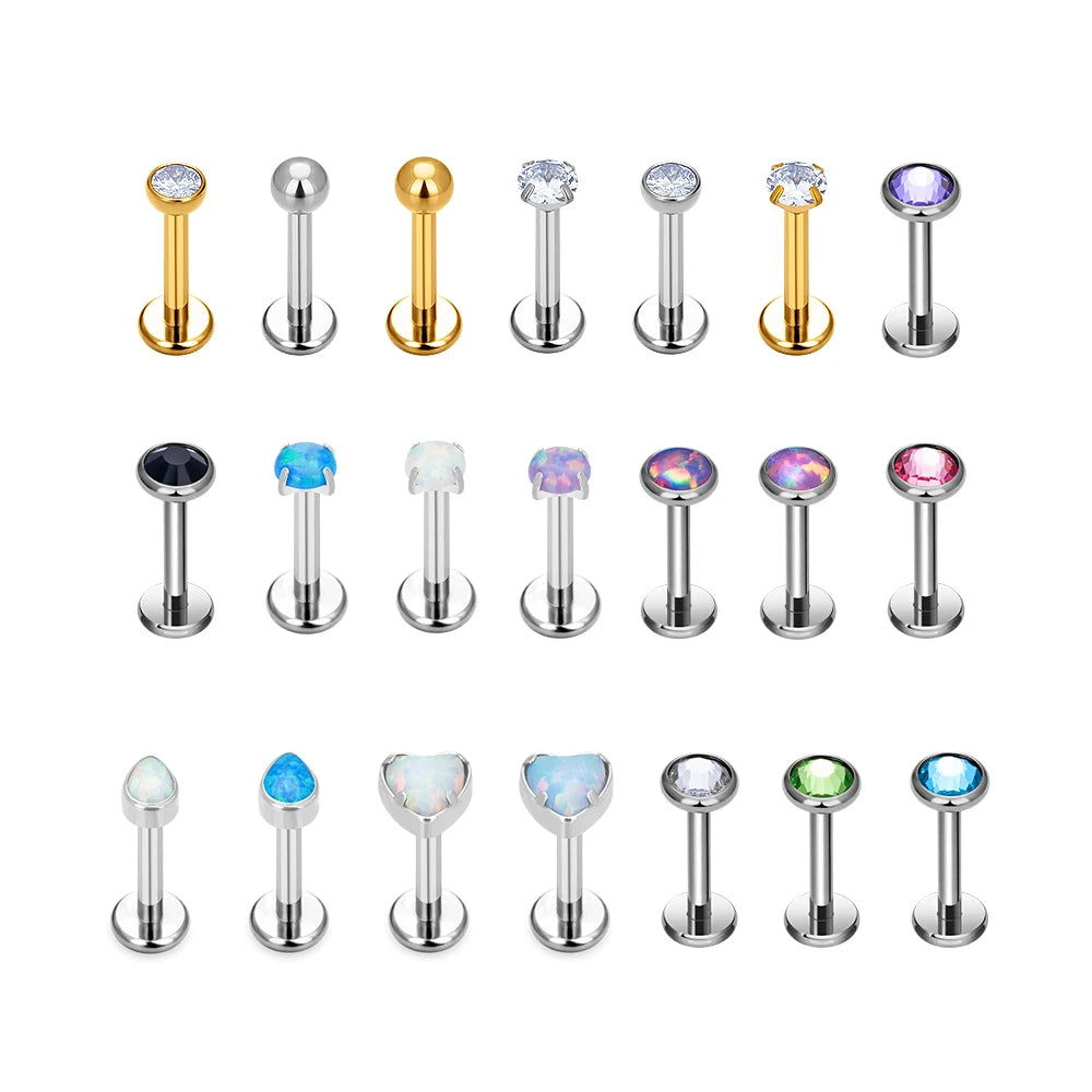 G23 Titanium Ear Nose Studs Labret Piercing 16G Push in Earrings Zircon Top Cartilage Tragus Helix Daith Body Jewelry