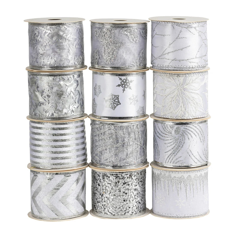 Christmas Wire Edge Ribbon 100% Polyester Single Face Style by Manufacturer for Wreath Decor Party Packing