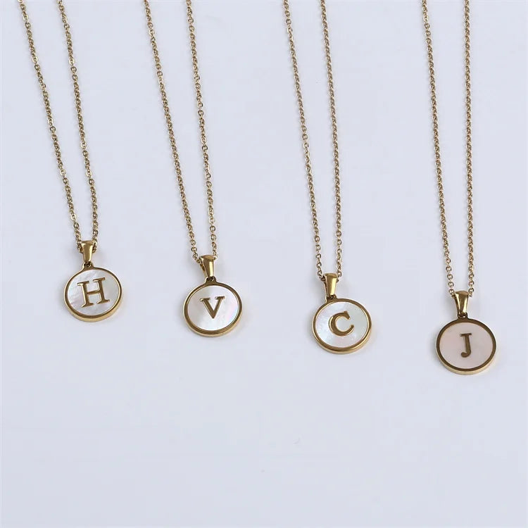 Classic Gold Plated 26 Letter Necklace with Alphabet Shell Pendant Featuring Pearl As Main Stone Wedding Party Engagement Unisex