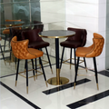 Retro Vintage Genuine Leather Bar Chair with Buttons Back Luxury Bar Stools Bar Stool High Chair for Kitchen Office Reception