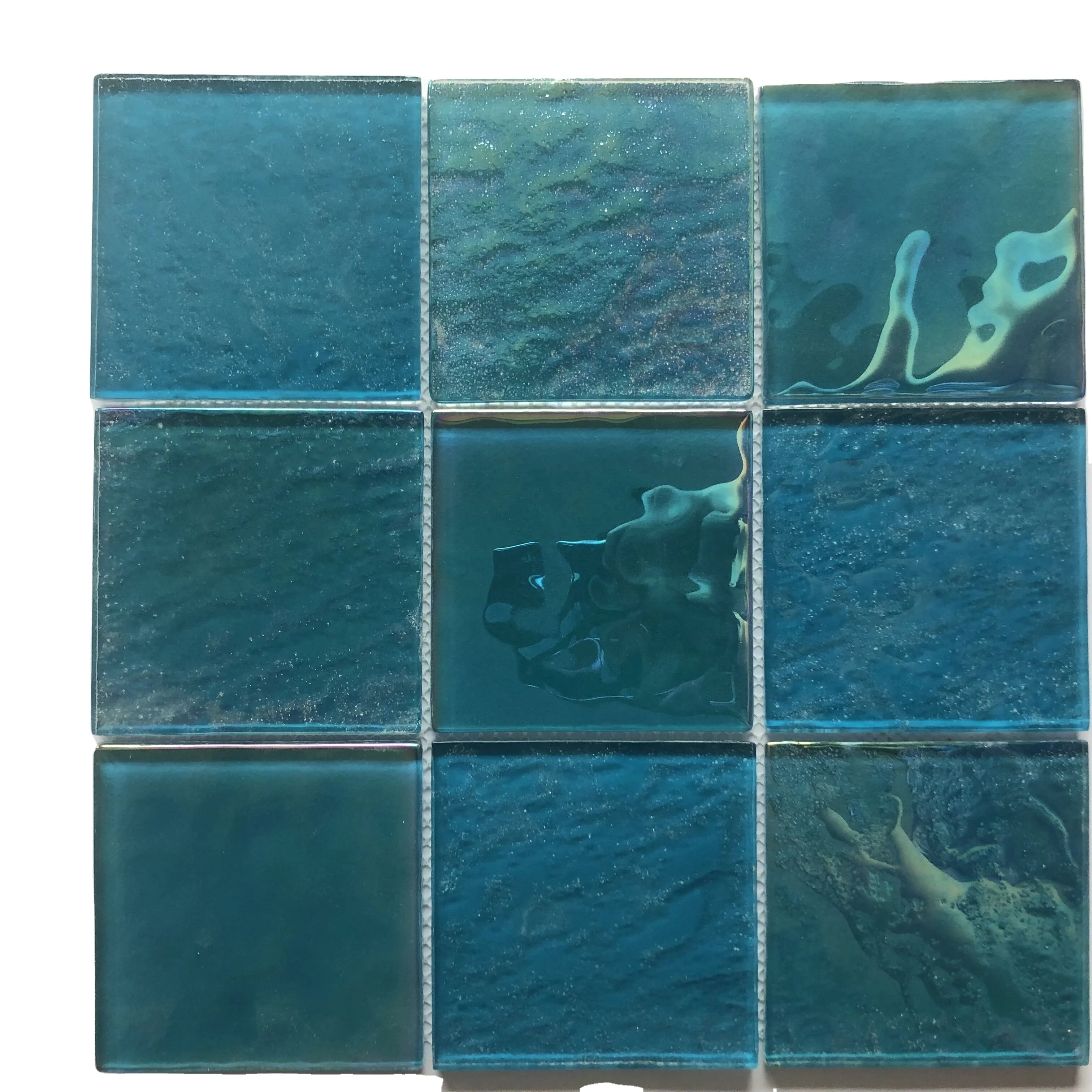 Luster Blue Electroplate 4 Inch  Water Spa Pool Bathroom Kitchen Back Splash Wall Tiles Glass Mosaic