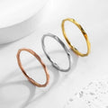 Wholesale Hot Sale Fashion Jewelry 18K Gold Plated Stainless Steel Rings Rhombus Ripple Simple 1MM Thin Plain Rings for Women
