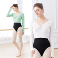 Women Autumn Knitted Ballet Dance Tops Adults V Neck Long Sleeve Warm Blouse for Dance Training