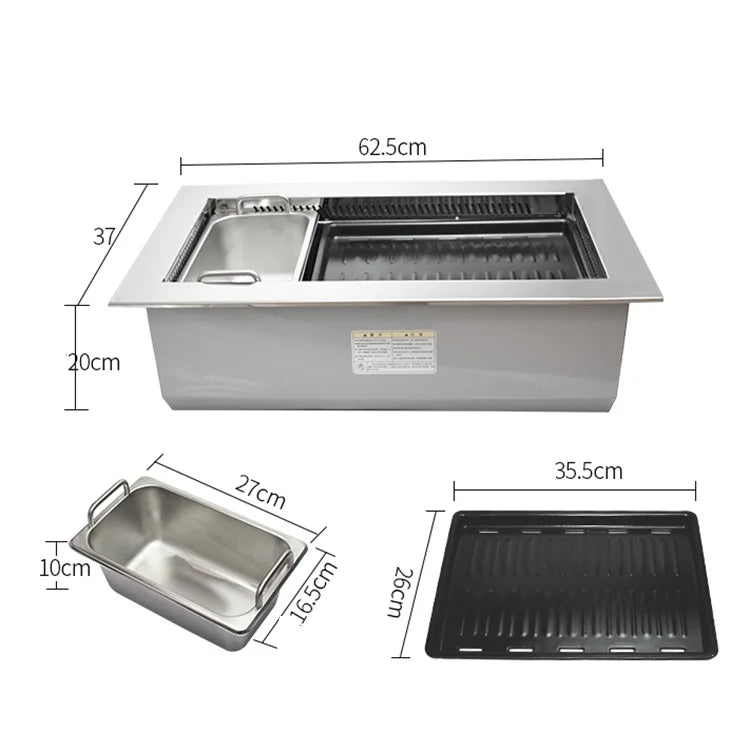 Commercial Electric 2 in 1 Independent Control Switch Embedded Lower Smoke Exhaust Korean Bbq Grill With Hot Pot