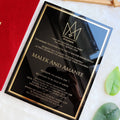 Hot Sale Elegant Custom Design 5*7 Inches Foiling UV Black Acrylic Wedding Card Suede and Velvet Envelopes