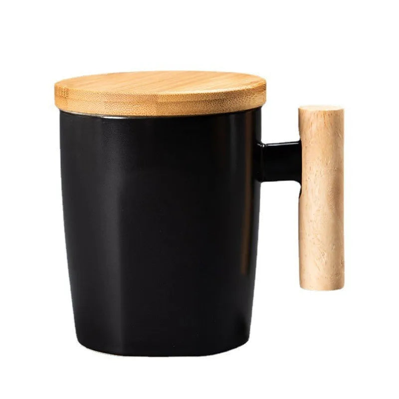 Nordic Porcelain Coffee Ceramic Mug With Wooden Handle Ceramic Mug With Bamboo Lid and Spoon Porcelain Mugs Ceramic Coffee