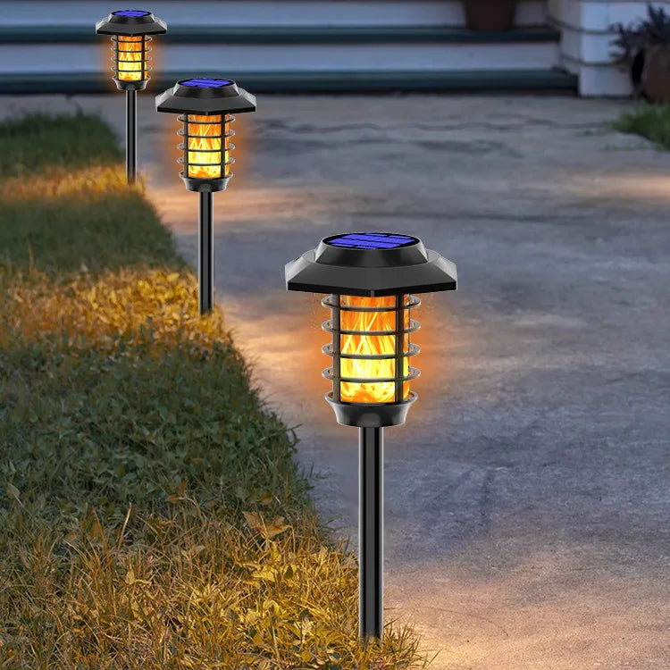 Outdoor New Solar LED Dynamic Simulation Fire Floor Insert Lamp Waterproof Plastic Decorative Lamp for Villa Garden Courtyard