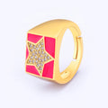 QIKU Exquisite Star/Palm Shape 3 Colors Oil Droplet Opening Adjustable Ring Copper Zircon Jewelry Women Unusual Accessories Gift