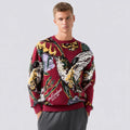 Men's 100% Cotton Floral Jacquard Sweater Long Sleeve Crew Neck All-Over Pattern Pullover Jumper Anti-Wrinkle Anti-Shrink Summer