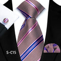 New Pink Neck Ties for Men Silk Ties Necktie Set Polyester Striped Business Tie With Handkerchief for Men