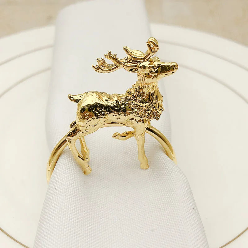 Cute Elk Decoration Gold Metal Napkin Holder 3D Reindeer Napkin Rings for Party
