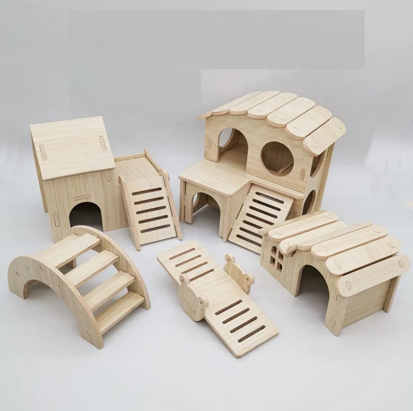 House Toy Wheels Pattern Size Wood Factory Customized Solid Wood Color Hamster House Wooden Pet House Windproof OPP Bag Packed