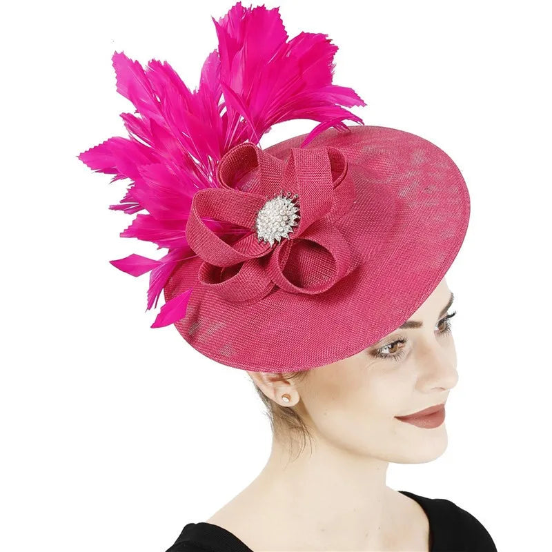 Women's Kentucky Derby Hat Hot pink Church Hats Wedding Cocktail Tea Party Ladies Fascinators for Women Formal Hats