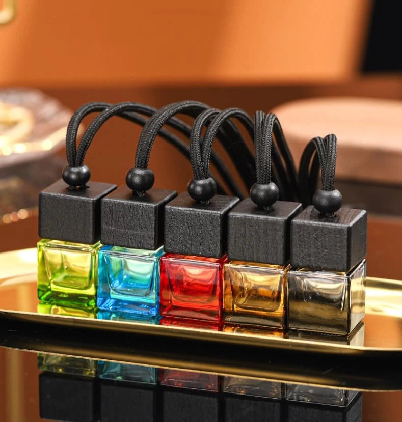 8ml Square Colored Car Aromatherapy Essential Oil Diffuser Bottle Cars Air Freshener Vial Empty Hanging Perfume Bottle Fragrance