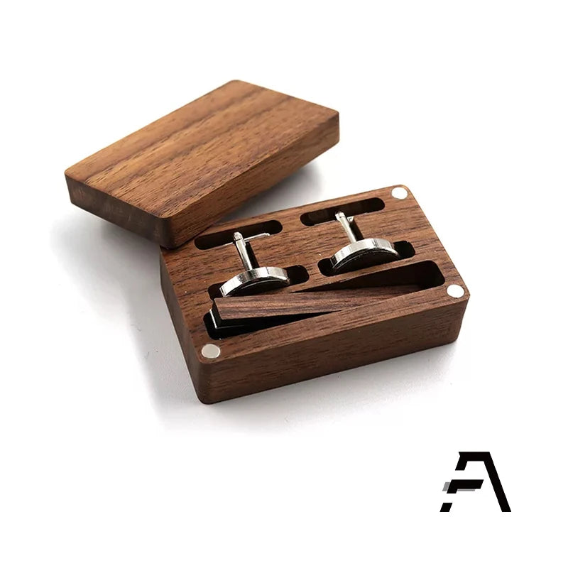 Custom Logo Fancy Wood Cufflink and Tie Clip Set From China for Engagement Anniversary Business Wedding Party Gifts-Unisex MegaBDM