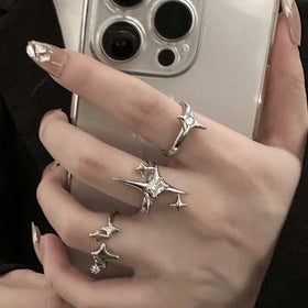 Fashionable and Personalized Niche Couple Joint Ring Instagram Design With Inlaid Zircon Texture Ring