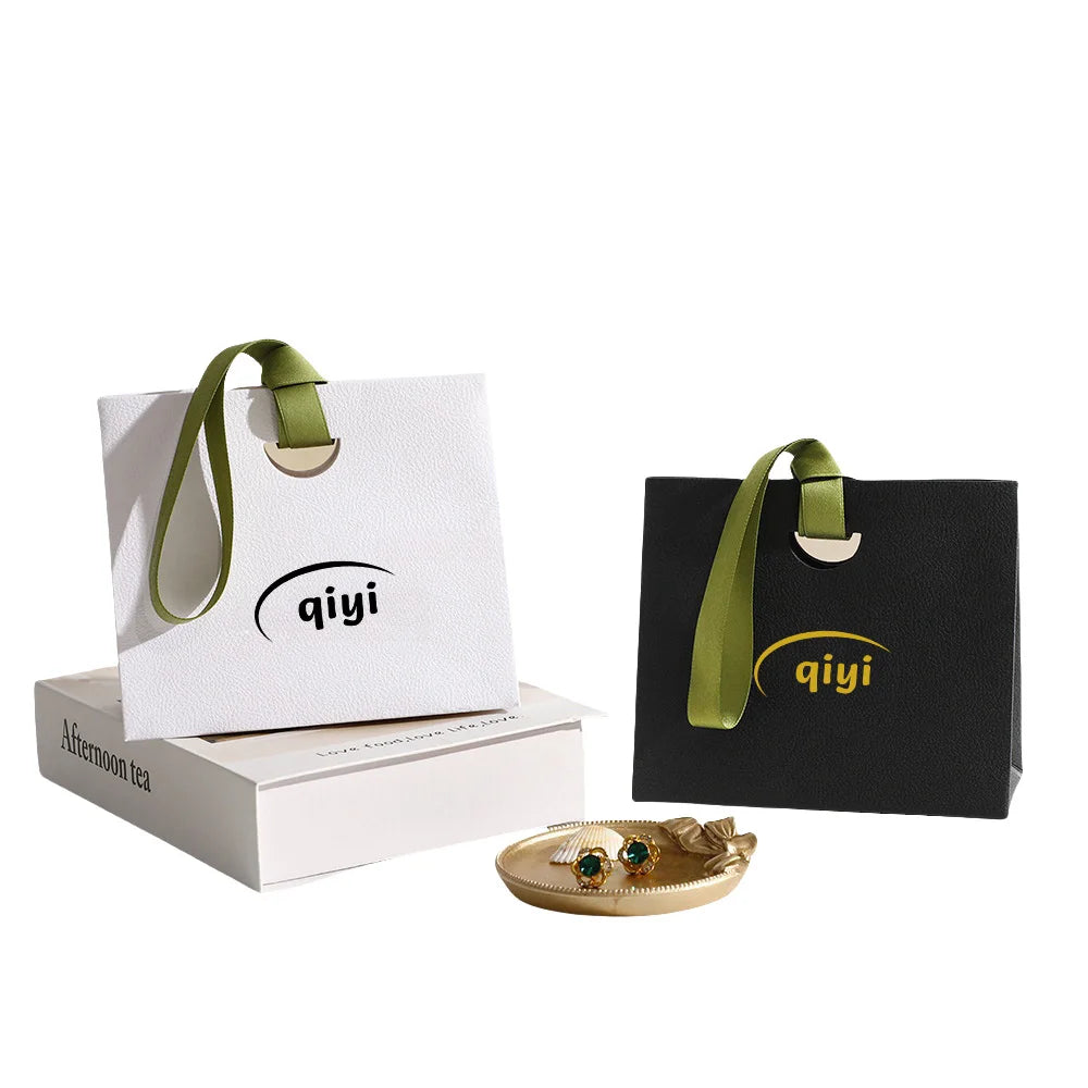 Ribbon Handle Gift Packaging Box Custom Black Jewelry Shopping Bags With Logos