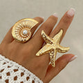 Boho Big Starfish/Conch Metal Rings for Women Trendy Designer Stackable Finger Rings on the Hand Accessories Female 2024 Jewelry