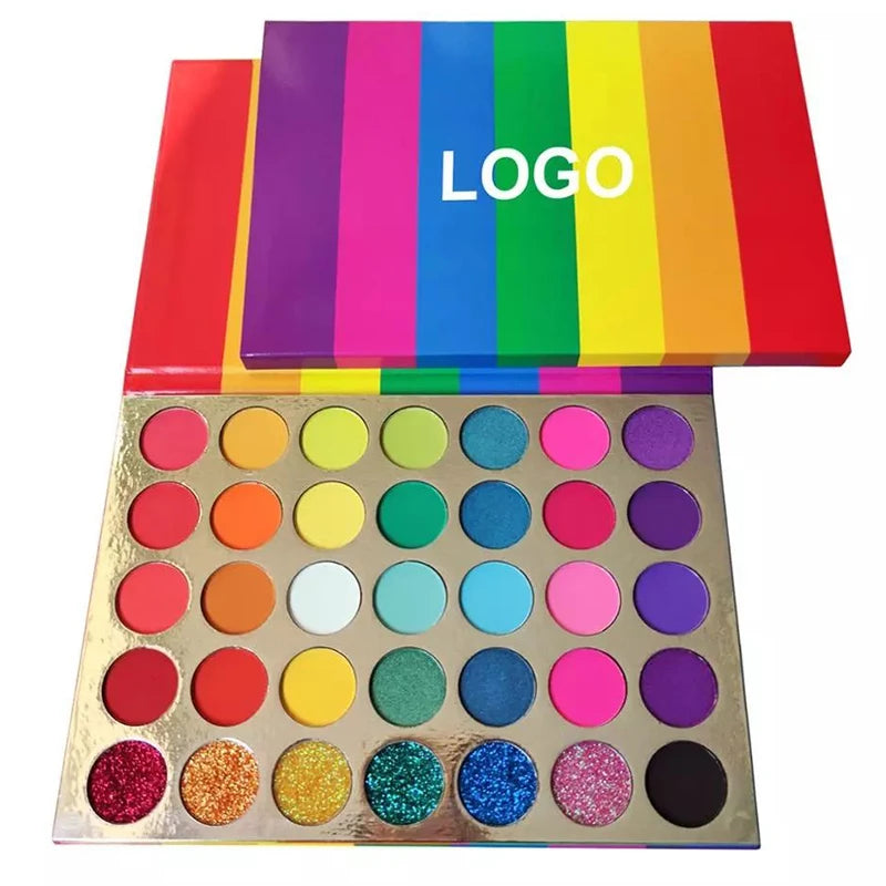 Private Label Eye Shadow Palette Customizable Rainbow Eyeshadow with Shimmer Finish for Dark Skin Tones Low MOQ