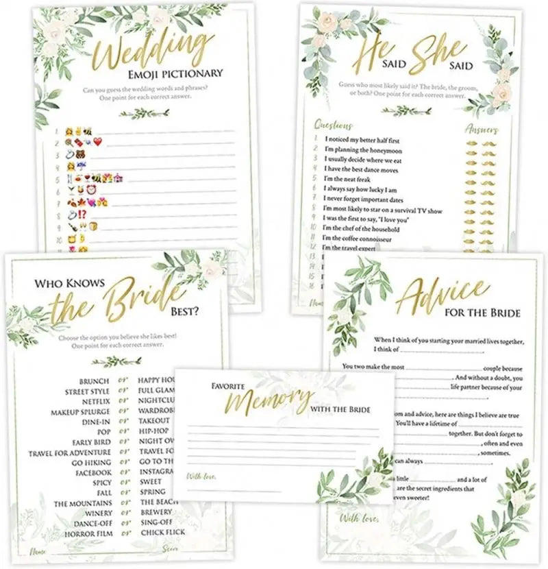 250pcs Bridal Shower Games Floral Rustic Greenery Theme  Marriage Advice Cards Wedding  Party Decoration