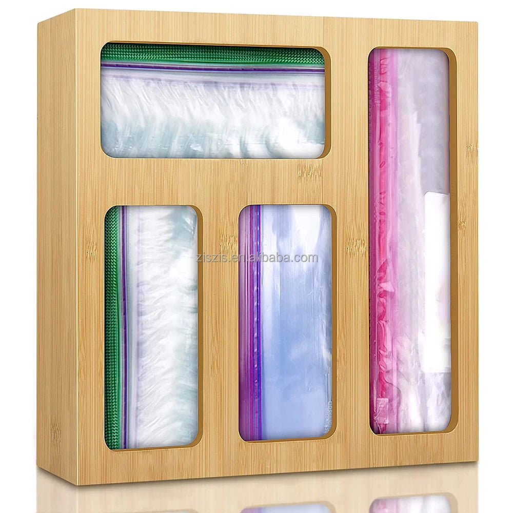 2025 Bamboo Ziplock Bags Holder Box Set Ziplock Bag Organize for Kitchen Drawer Organizer Storage Boxes & Bins