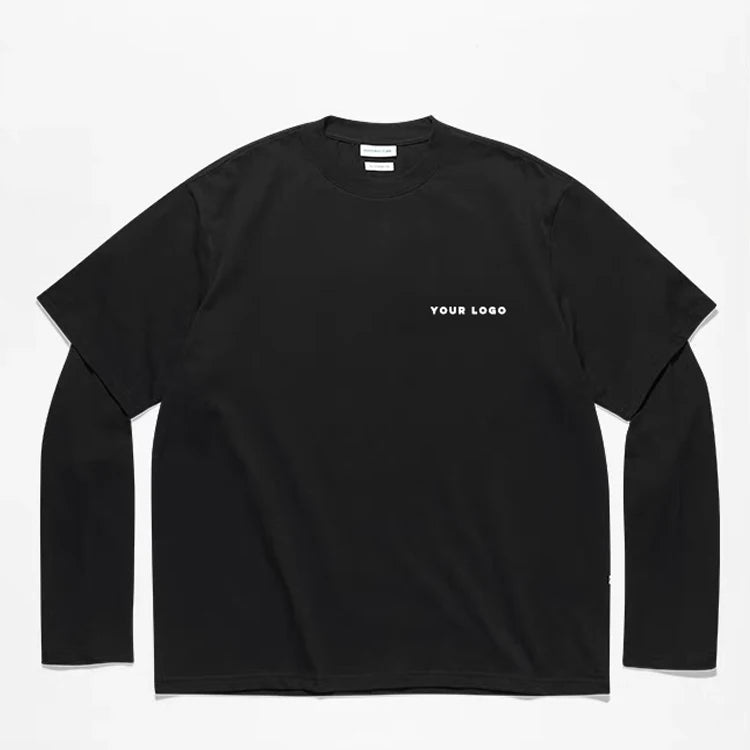 F230522 Custom Hip Hop Patchwork Long Sleeves T Shirt Men Custom Screen Printing Contrast Stitch Layered Long Sleeve Shirts