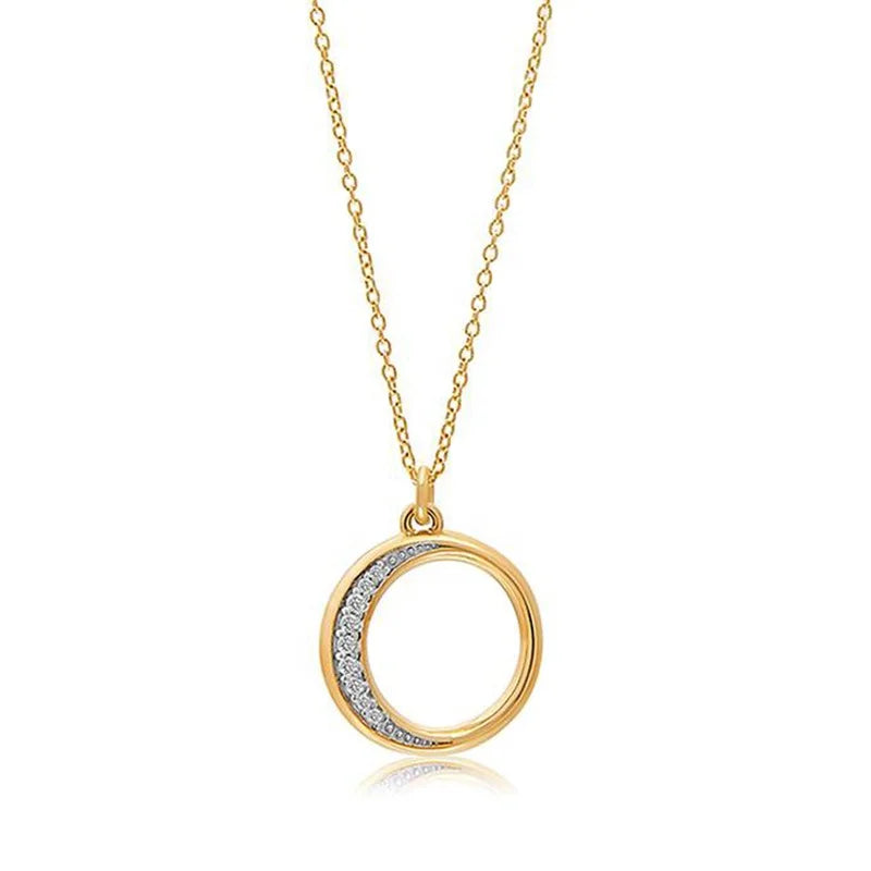 Milskye Women Round Design Pendant Hollow Choker Crescent Diamond Necklace