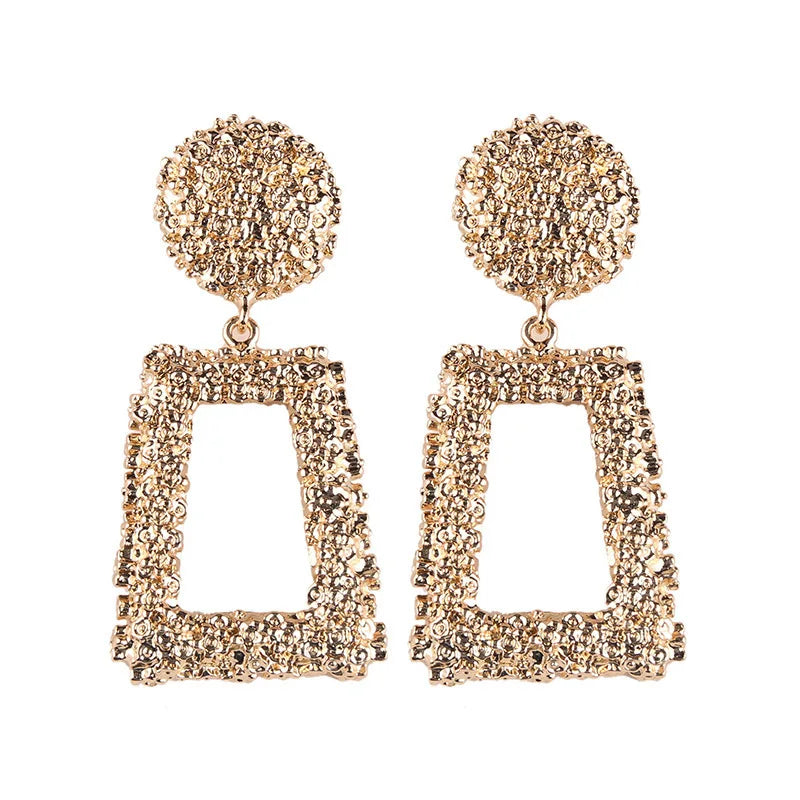 18k Gold Plated Trendy Jewelry Large Metal Rectangle Geometric Drop and Dangle Earrings for Women Girls Jewellery Gift