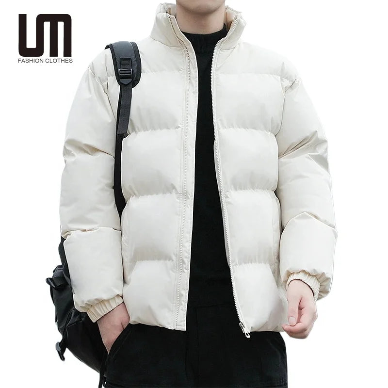 Liu Ming Custom Logo Fashion Winter Casual Men Clothes Cotton Padded Warm Solid Zipper Stand Collar Windbreaker Jackets