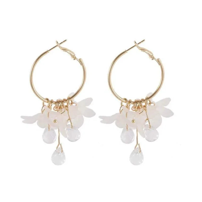 Trendy Women's Crystal Flower Long Pendant Earrings Dangle Acrylic Water Drop Fashionable Dangle Earrings