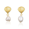 Fashion Jewelry 925 Sterling Silver Pearl Earrings Irregular Real Natural Pearls Shell Gold Plated Stud Earrings for Women