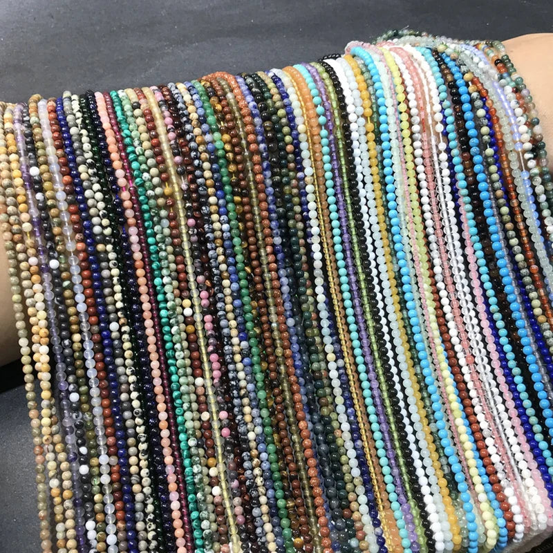 Wholesale Semi- Precious Stone Beads 2mm/3mm Tiny Round Beads Natural Gemstone Loose Beads Strand for DIY Jewelry Making
