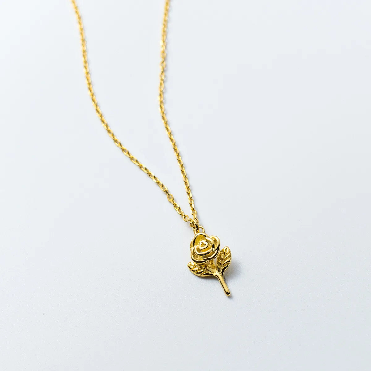 Fashion Fine Jewelry 925 Sterling Silver Minimalist Necklace Simple Single Plain Rose Flower Gold Plated Necklaces for Women
