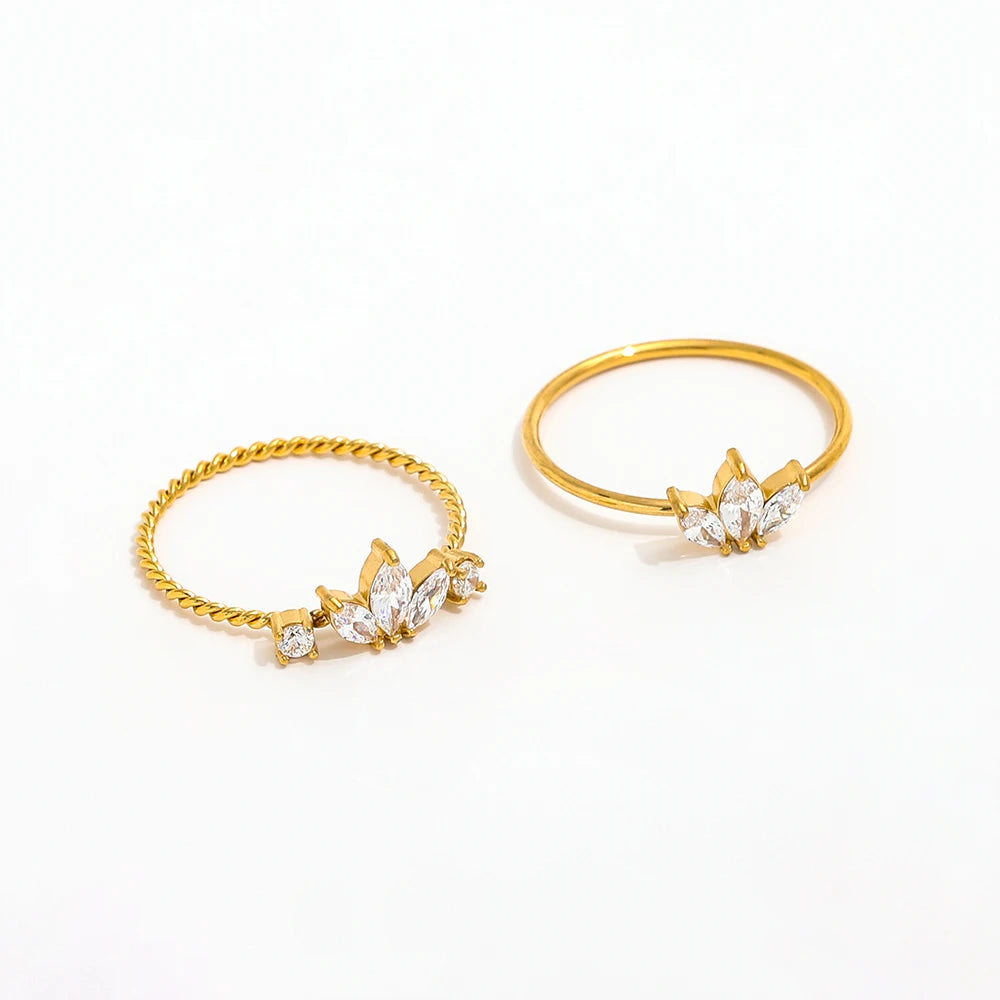 High End PVD 18K Gold Plated Rope Crown Zirconia Dainty Stainless Steel Finger Ring Trendy Unisex Party Gift for Women