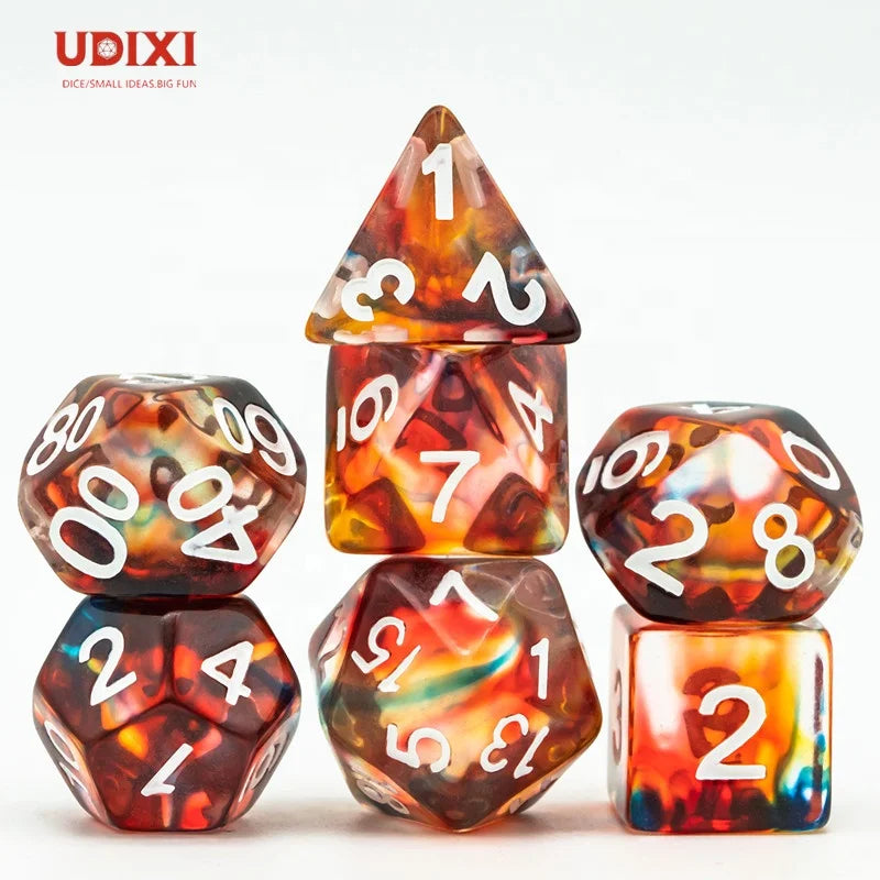 For Udixi Customizable Logo Polyhedral-shaped Dungeons and Dragons Resin RPG Dice Set Glaze Red Custom Colored Resin Dice