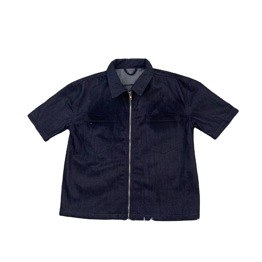 DENIMGUYS Jeans Shirt for MenTops Summer Streetwear Zip up Short Sleeve Denim Shirts Men
