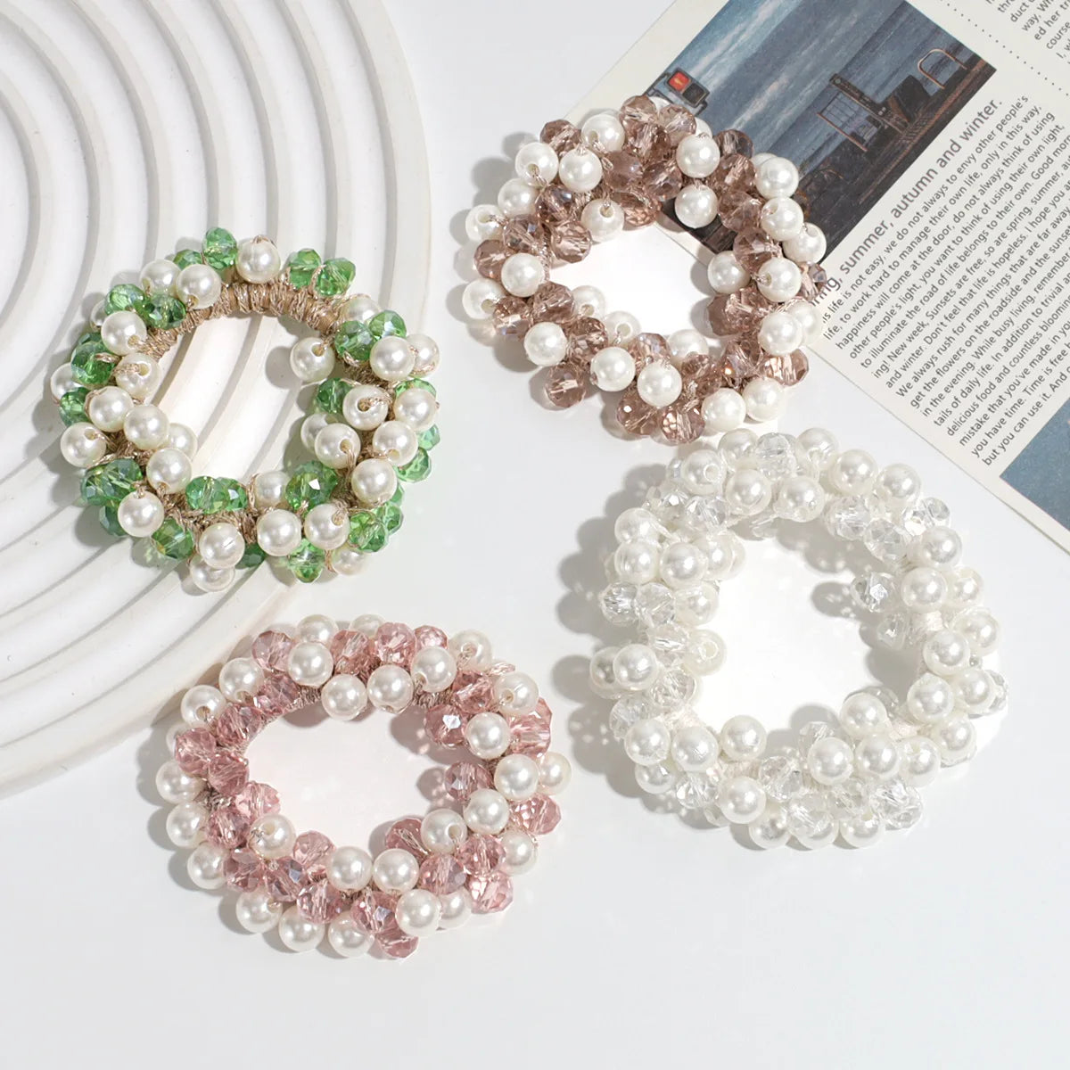 Fashion Elegant Gentle Imitation Pearl Crystal Hair Rope Simple Ponytail Elastic Band Hair Accessories