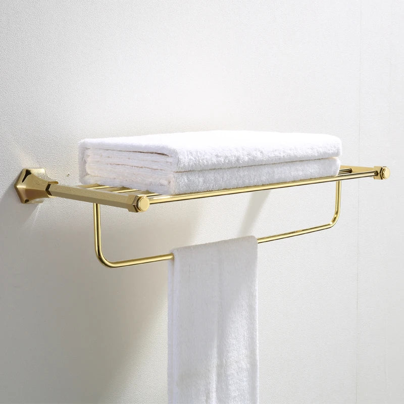 Modern High-End Brass Golden Wall-Mounted PVD Finish 613mm Bath Towel Rack Single Bar Luxury Bathroom Hardware Pendant Toilet