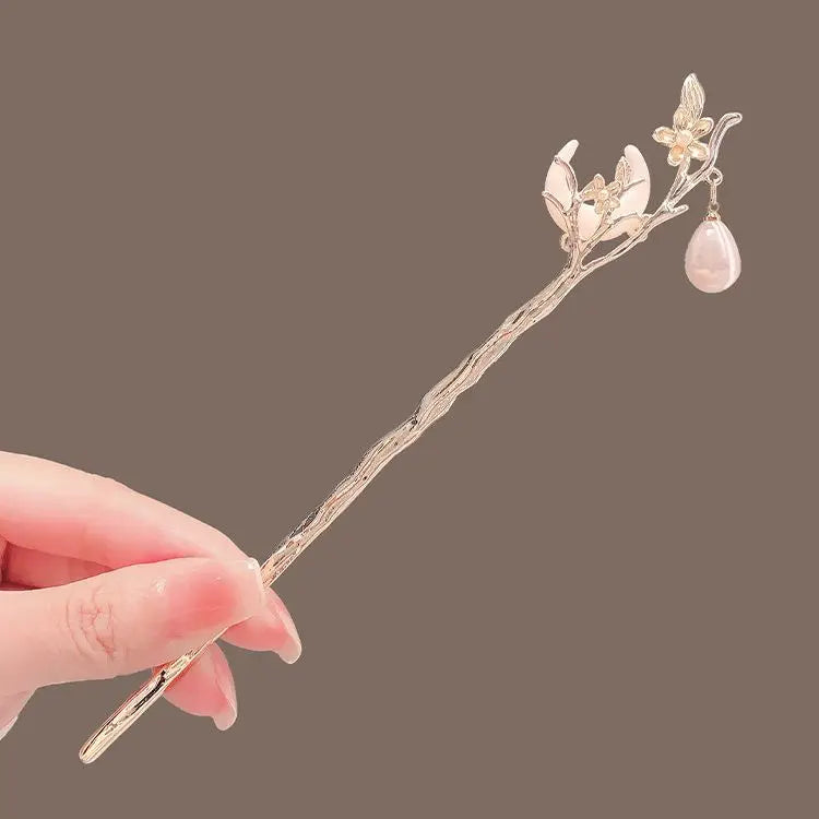 Chinese Style Rhinestone Moonstone Hair Chopsticks Moon Hair Clip Sticks Temperament Luxury Tassel Chain Fashion Accessories