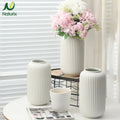 Naturix 2025 Best Sellers Decorative White Cylinder Nordic Ceramic Flower Vase Tabletop Vase for Home Decor Wedding Transparent