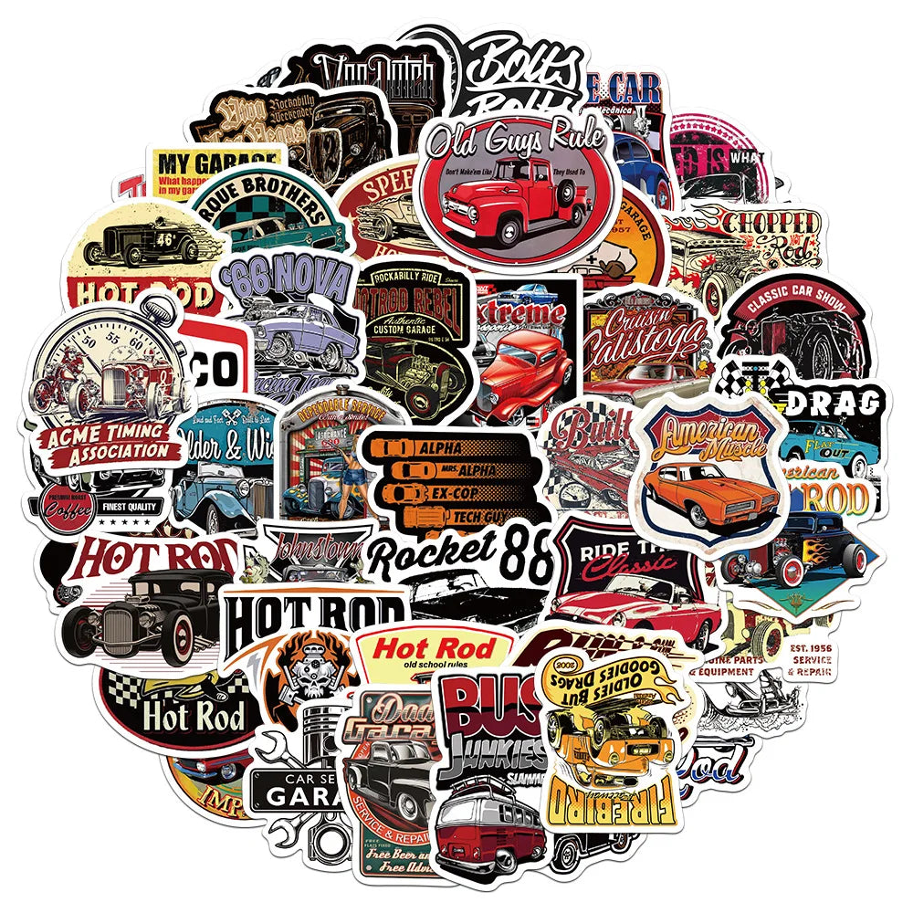 50PCS USA cool vintage classic car decals racing hot rods sticker