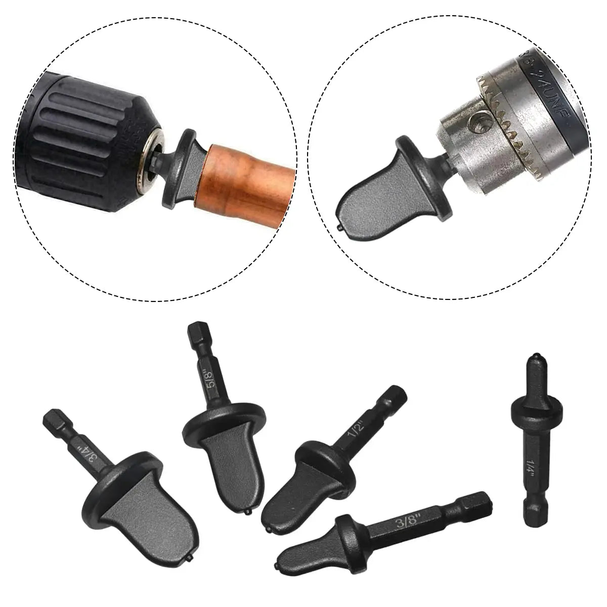 Industrial DIY Grade 1/4 Inch Hex Shank Copper Tube Expander 5-Piece Air Conditioner Swaging Flaring Tool Drill Bit Set Steel