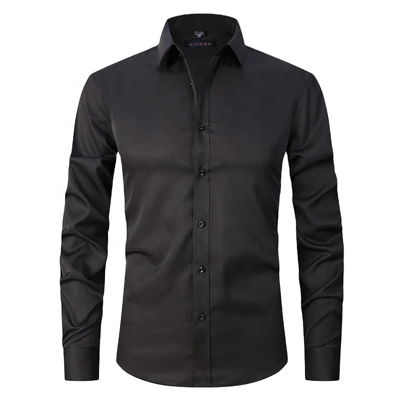 Custom Men's XL Size Stand-Up Collar Yarn Dyed Anti-Wrinkle Eco-Friendly Casual Dress Shirts Long Sleeve Breathable Twill Autumn