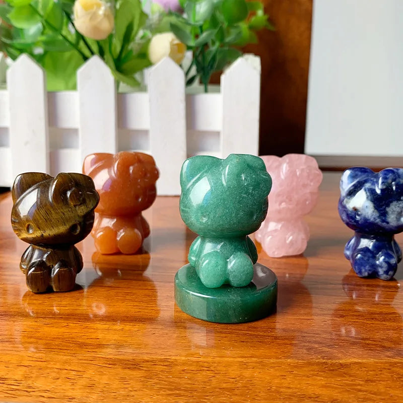 1.5 Inch Crystal Carving Hello Kitty Gemstone Cat Figurine Hand Carved Kitten Status for Home Decor by Liktwind Art Collectible