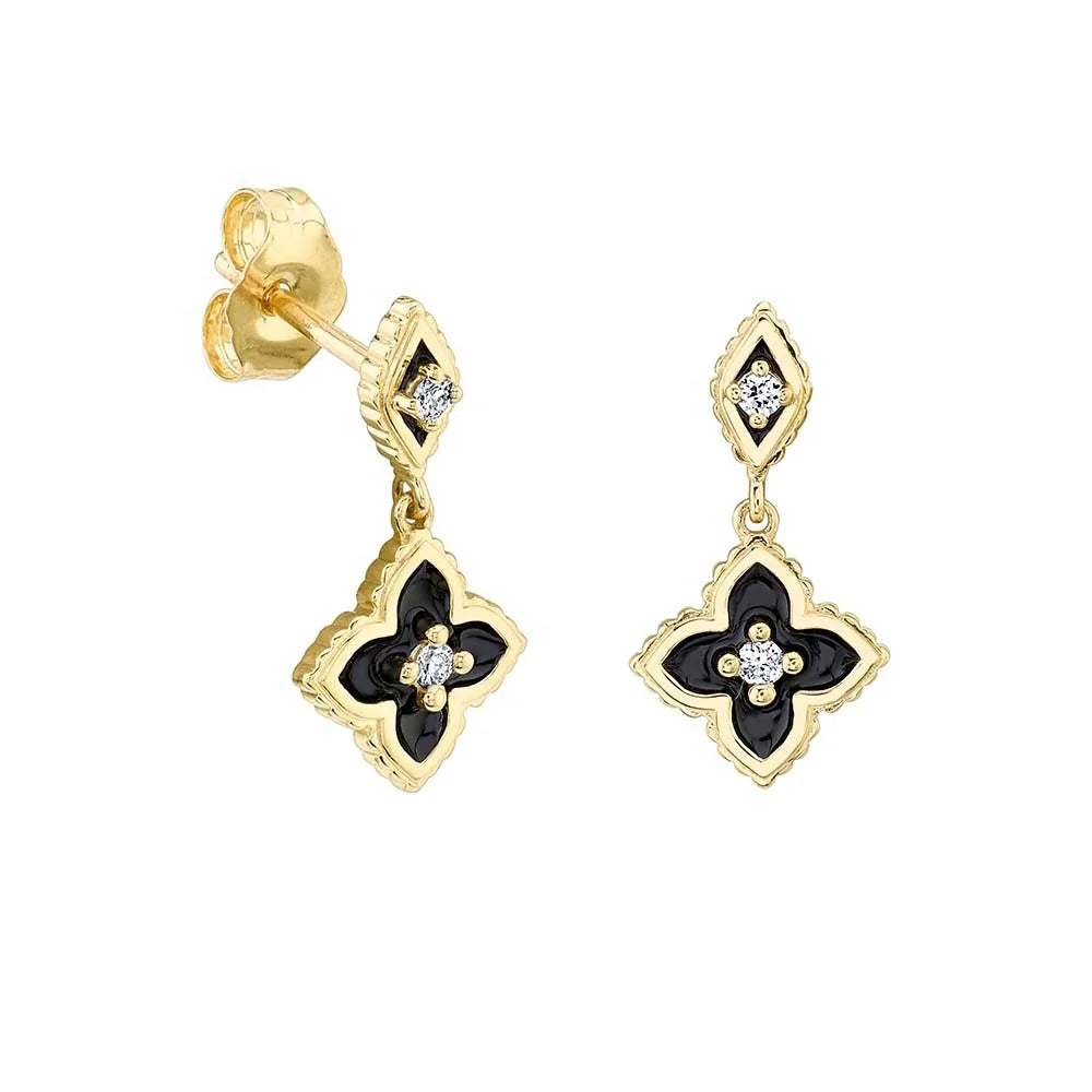 LOZRUNVE Custom Wholesale 14k Gold Enamel Clover Dangling Stud Earring 925 Silver Jewelry Factory