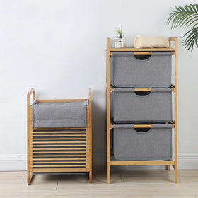 Factory Direct Sales Double-layer Bamboo Laundry Basket Portable Laundry Hamper Dirty Clothes Basket