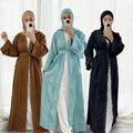 Loriya 2026 New Design Traditional Muslim Clothing Fashion Diamond Open Abaya Turkey Style Women Abaya Muslim Dresses With Belt