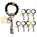 Silicone Beaded Bracelets Keychain for Women Cute Boho Tassel Car Wristlet Bangle Keyring with MAMA Round Wooden Pendant